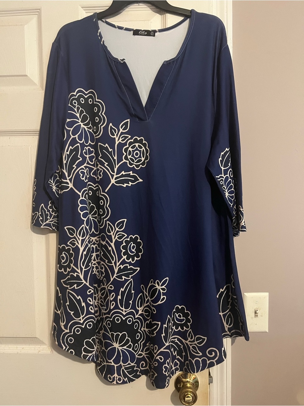 Lily by Firmiana Navy Tunic or Dress with White Floral Outline